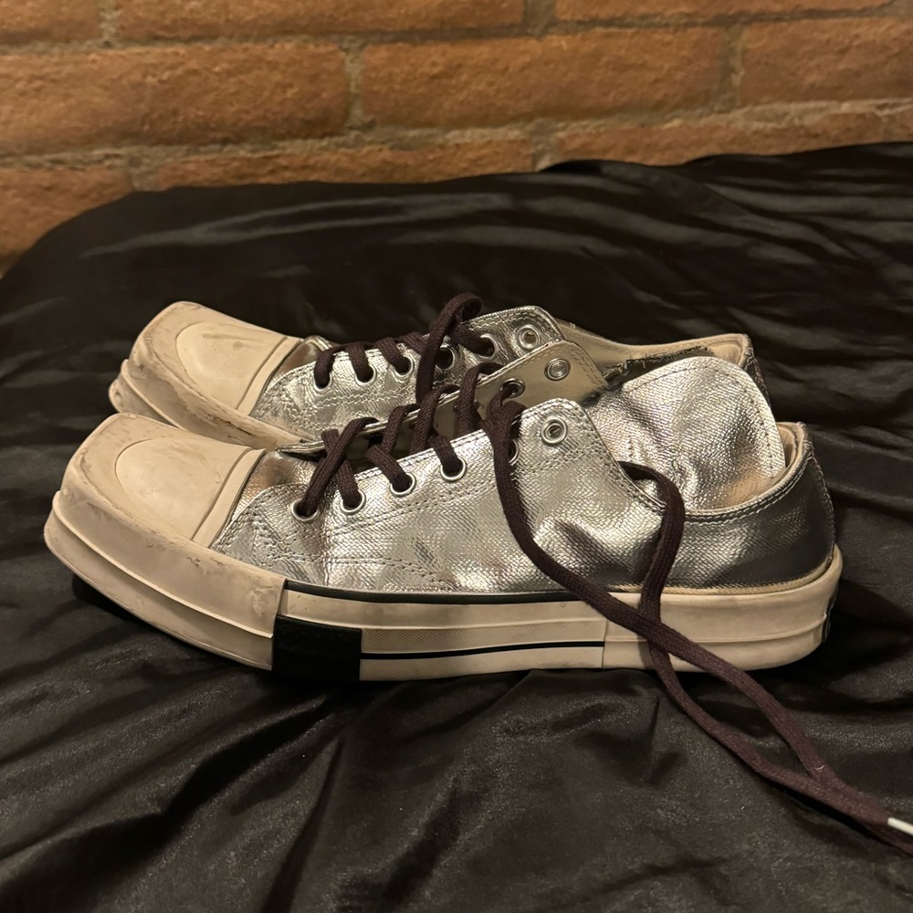 Rick Owens Silver and Cream Sneakers